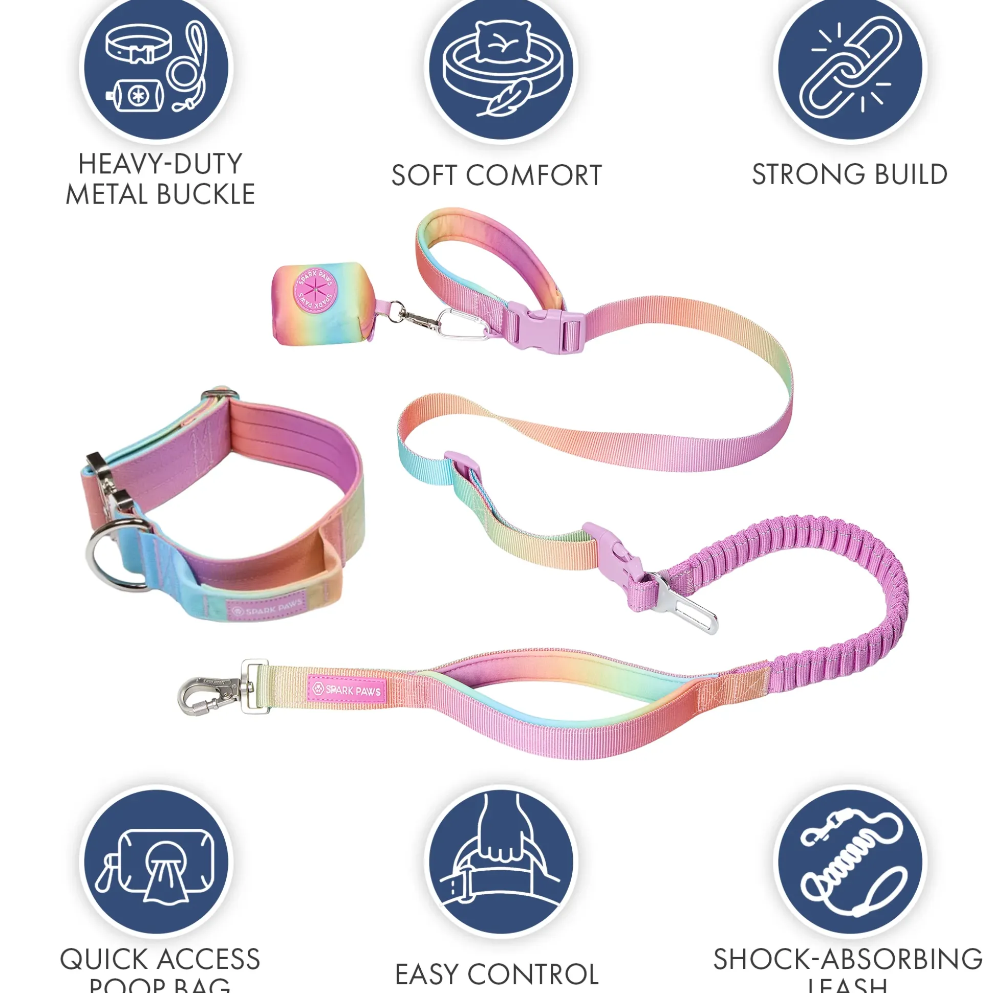 Comfort Control Collar and Multipurpose Leash Set - Pastel Icing