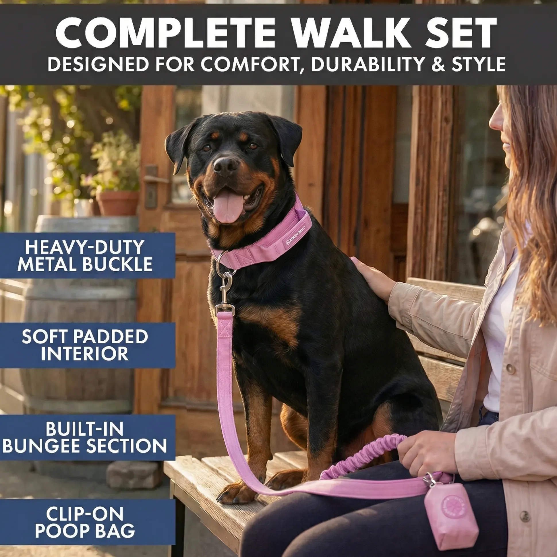 Comfort Control Collar and Multipurpose Leash Set - Pink