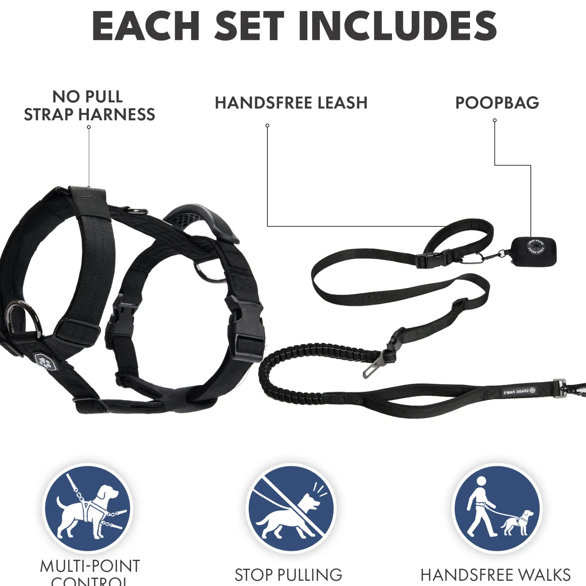 Comfort Control No-Pull Dog Harness and Multipurpose Leash Set - Black
