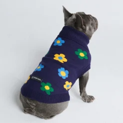 Flower Knit Dog Sweater - Blue Green Yellow