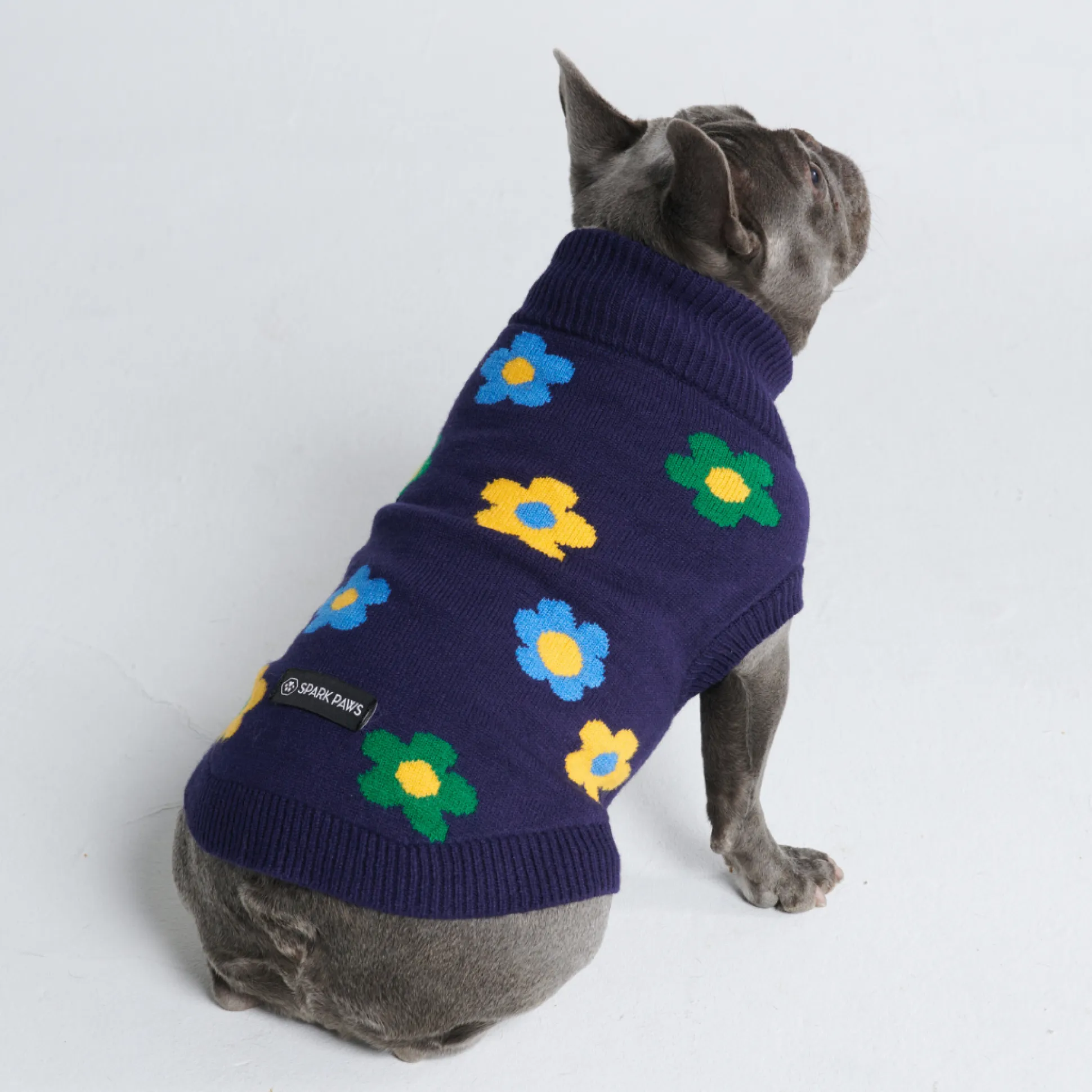 Flower Knit Dog Sweater - Blue Green Yellow