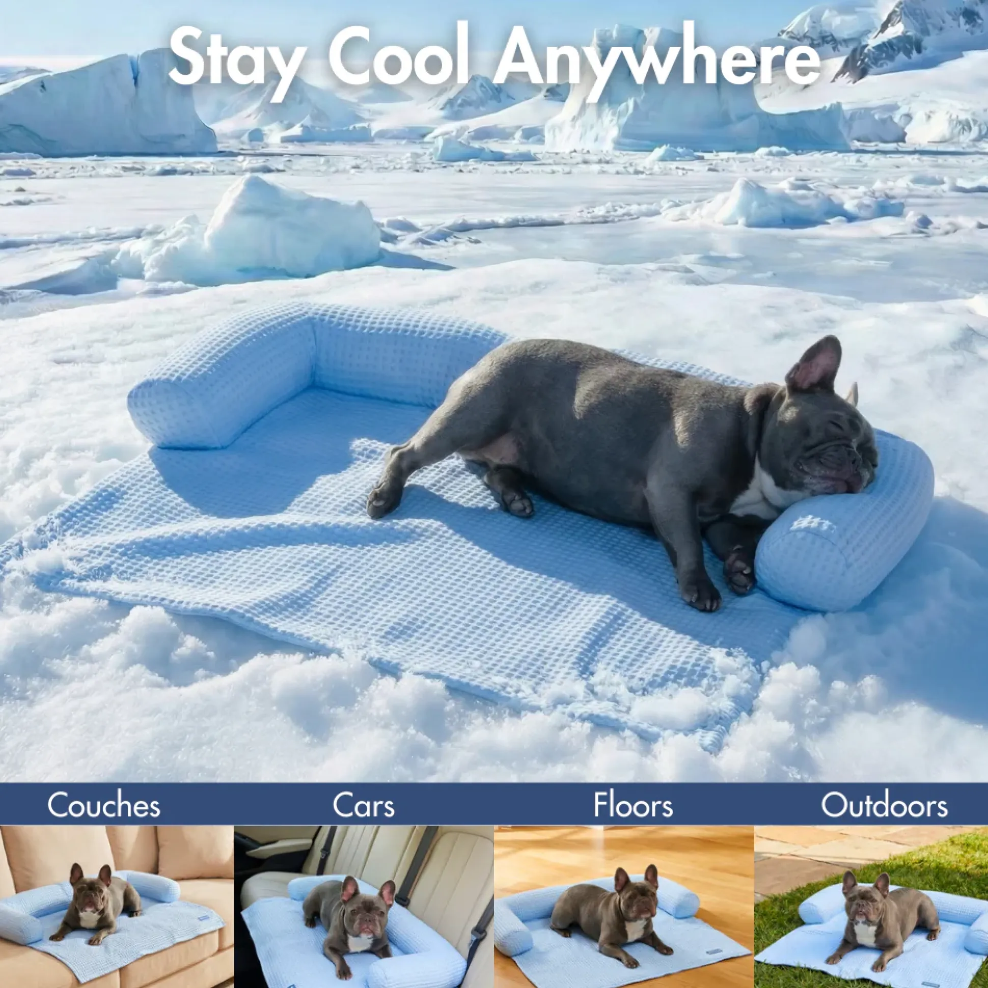 Frostcore™ Cooling Couch Cover Dog Bed - Waffle Blue