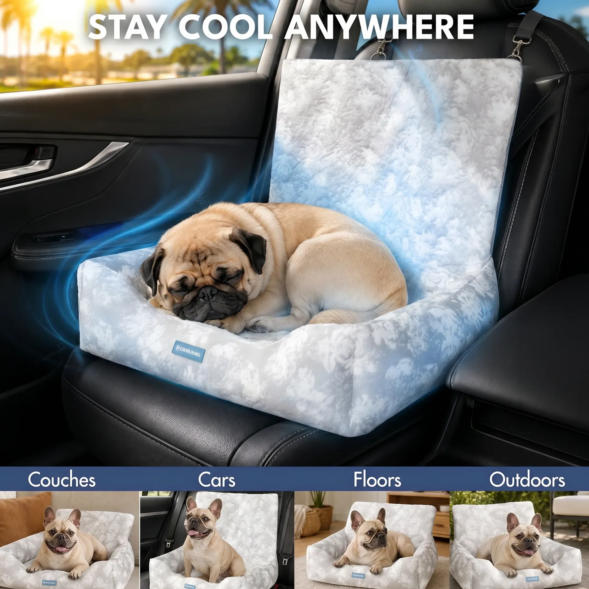 Frostcore™ Dog Cooling Car Seat Bed - Clouds Grey