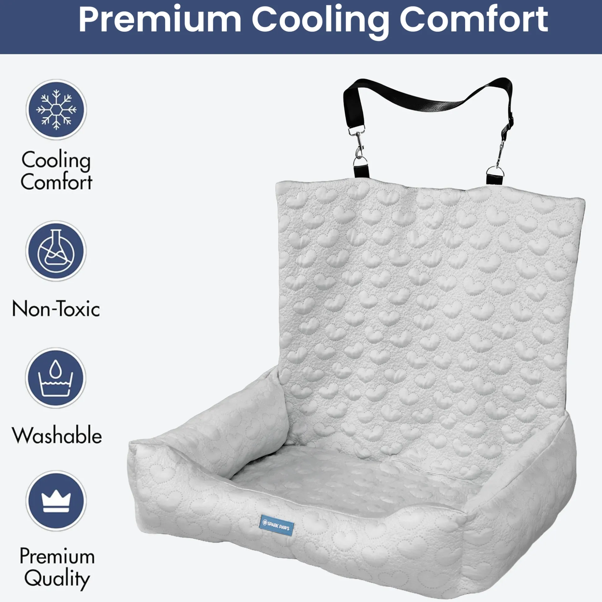 Frostcore™ Dog Cooling Car Seat Bed - Hearts Grey