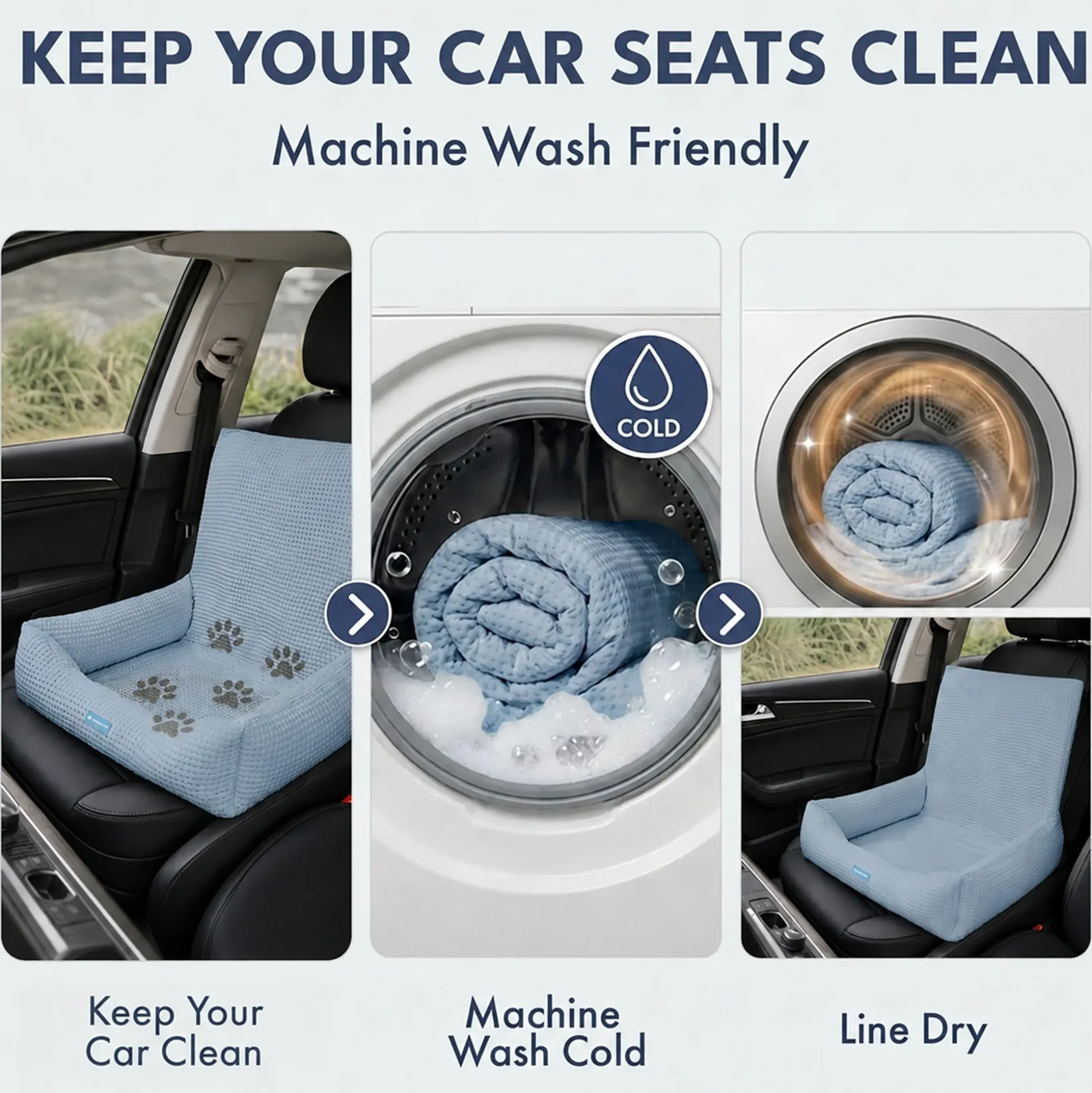Frostcore™ Dog Cooling Car Seat Bed - Waffle Ash Blue
