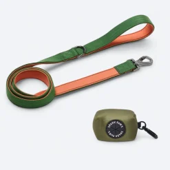Leash and Poop Bag Holder Set - Green Orange