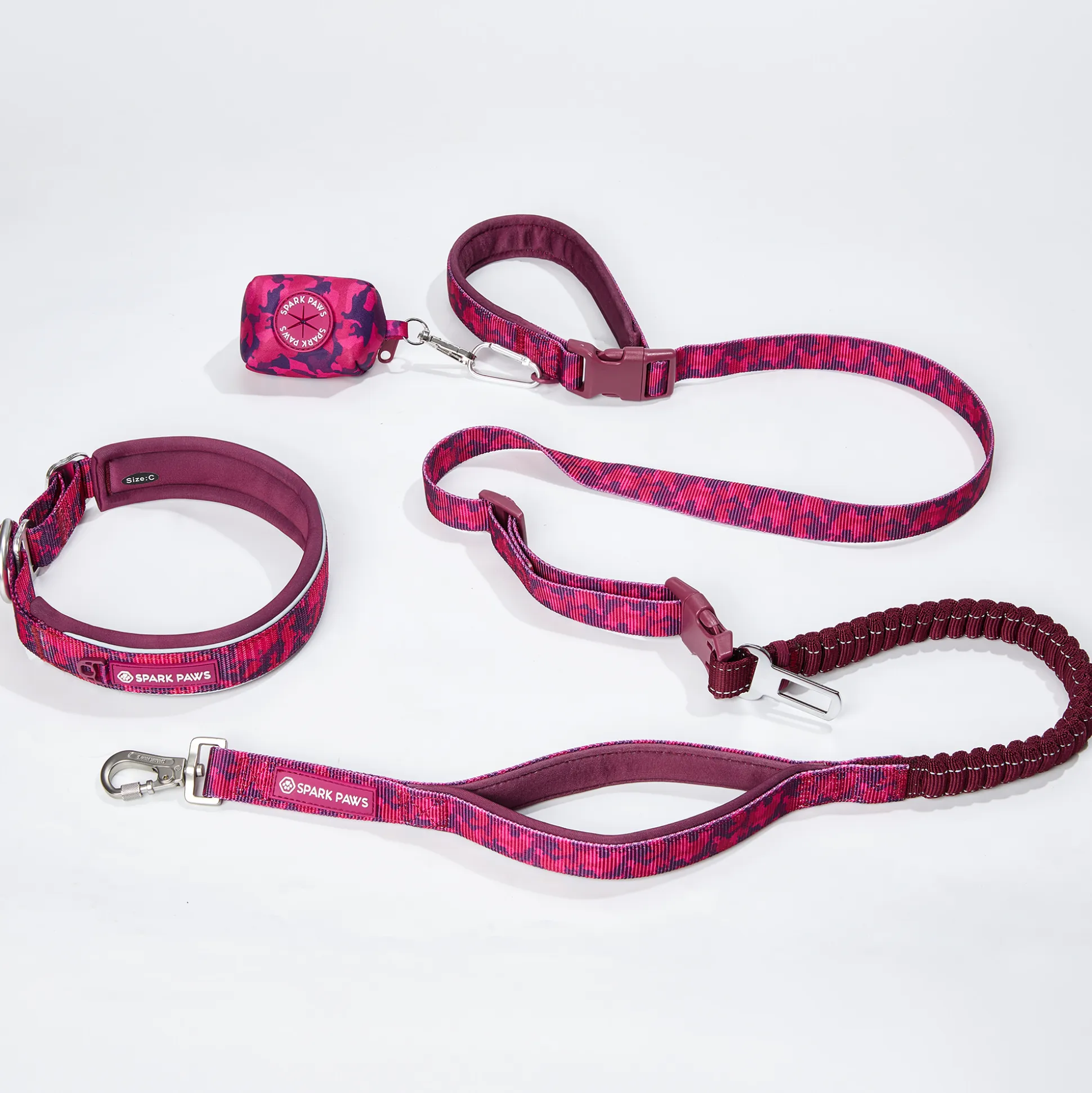Martingale Collar and Multipurpose Leash Set - Fuchsia Camo