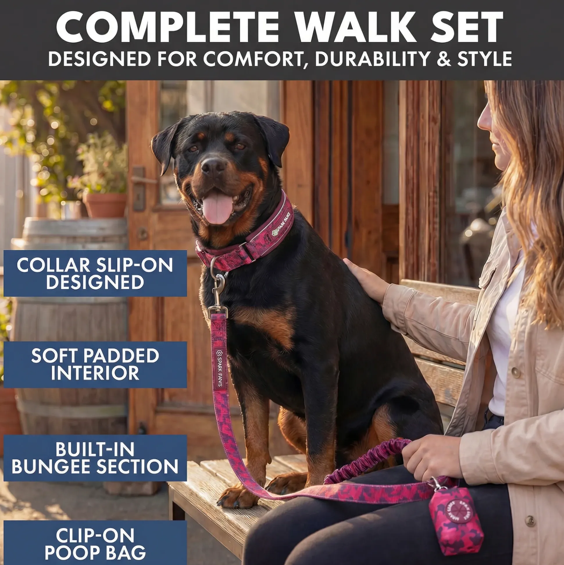 Martingale Collar and Multipurpose Leash Set - Fuchsia Camo