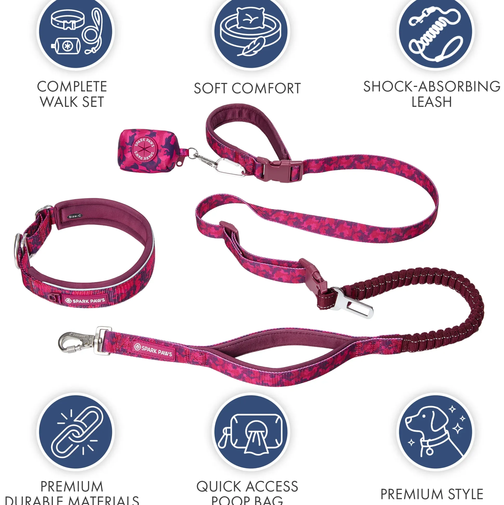 Martingale Collar and Multipurpose Leash Set - Fuchsia Camo