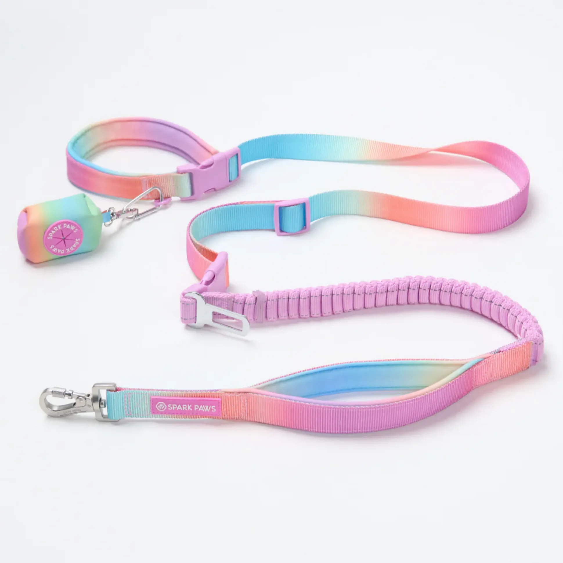 Multipurpose Seatbelt Handsfree Leash & Poop Bag Holder Set - Pastel Icing
