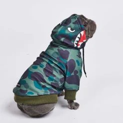 Shark Monster Dog Hoodie - Green Camo