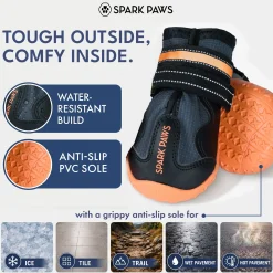 Spark Paws 365 - The All-Season Dog Shoes - Black Orange