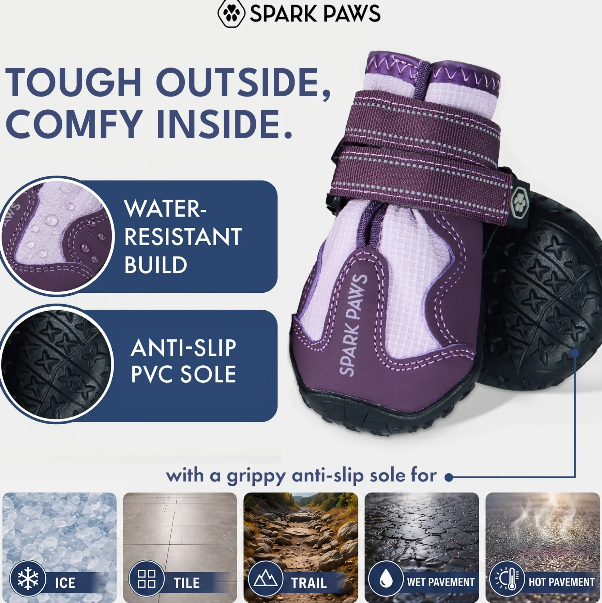 Spark Paws 365 - The All-Season Dog Shoes - Purple
