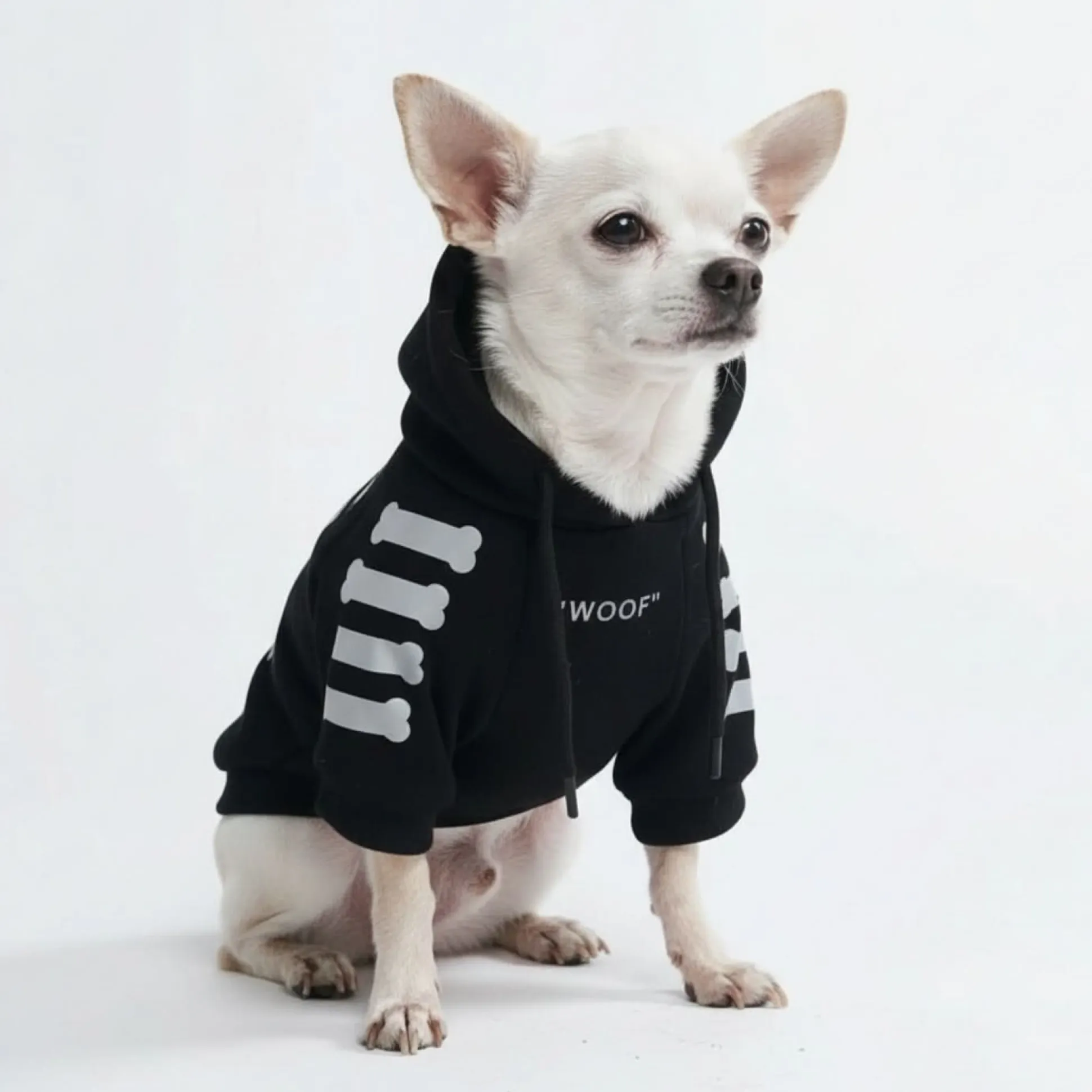 WOOF Dog Hoodie - Black & Reflective